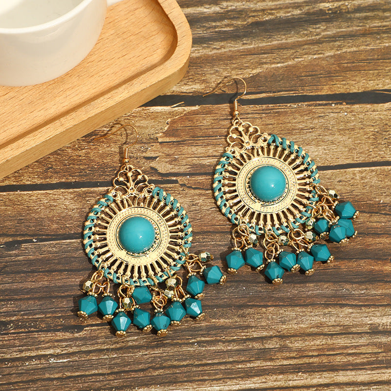 Women's Ethnic Style Bead Tassel Hand-woven Yunnan Earrings