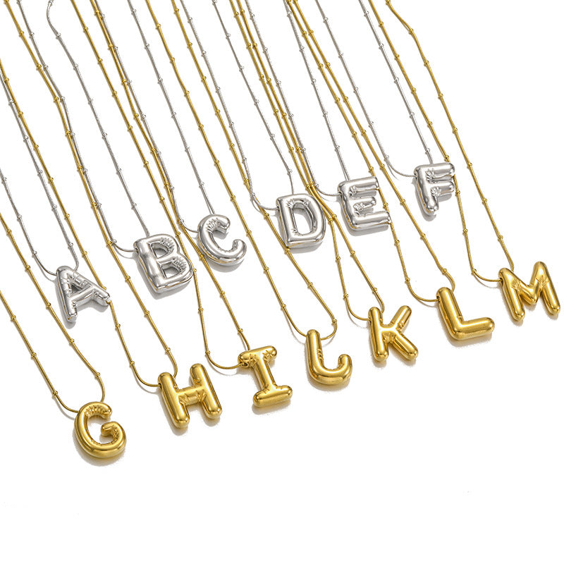 Women's Trendy Bubble Letter Colorfast Titanium Steel Design Pendants