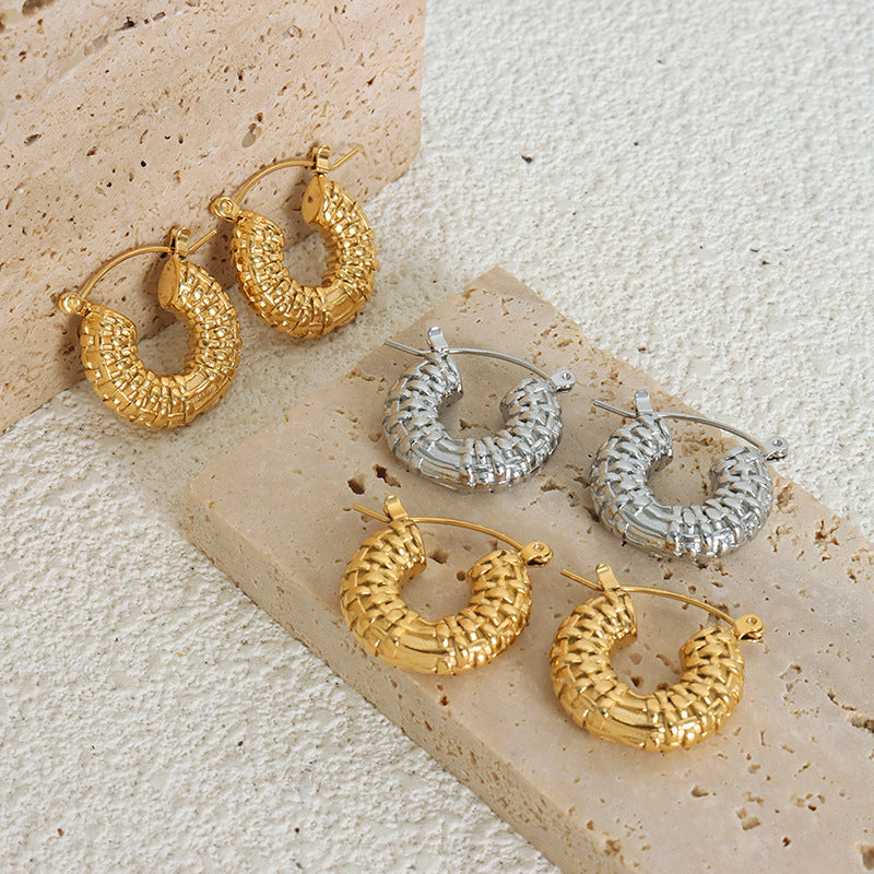 Retro Style Artistic Graceful Geometric Texture Woven Hollowed Design Fashionable Earrings
