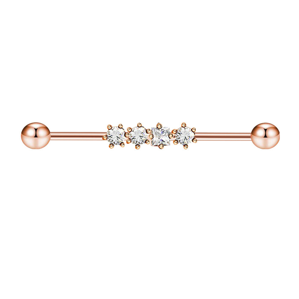 Industrial Barbell Ear External Thread Piercing Bridge Double Straight Rod Stud Earrings