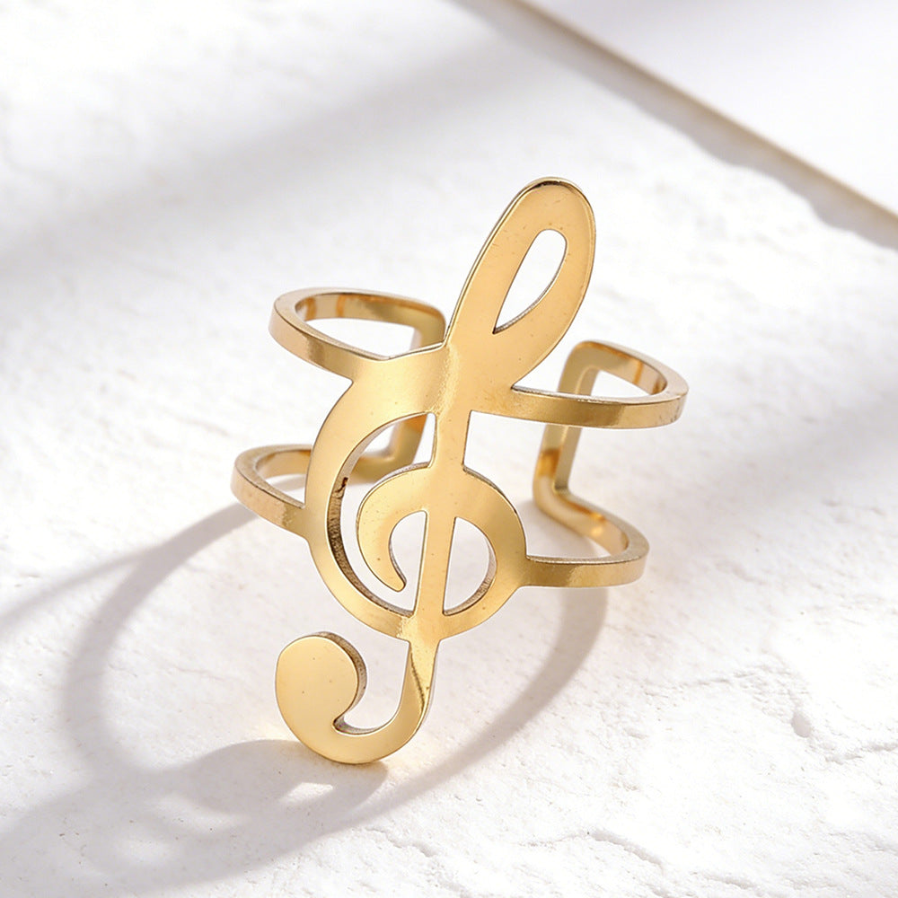 Women's Stainless Steel Metal Texture Musical Note Fashion Niche Rings