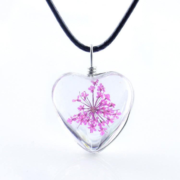 Colorful Dandelion Heart-shaped Glass Snow Beads Flower Heart Shaped Necklaces