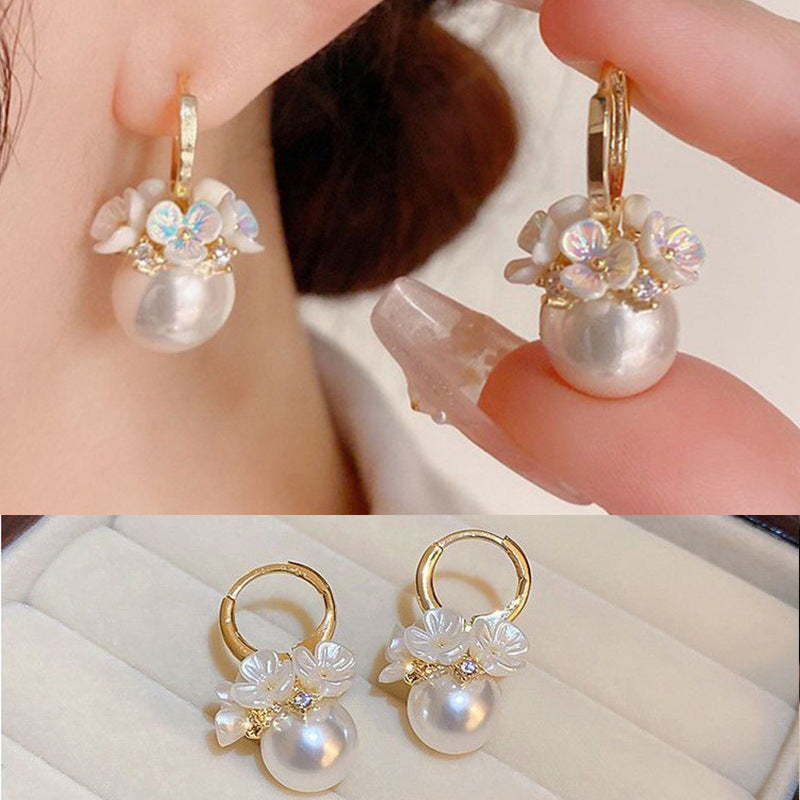 Women's Shell Flower Basket Pearl Fashion Little Clip Korean Style Niche Ear Buckle