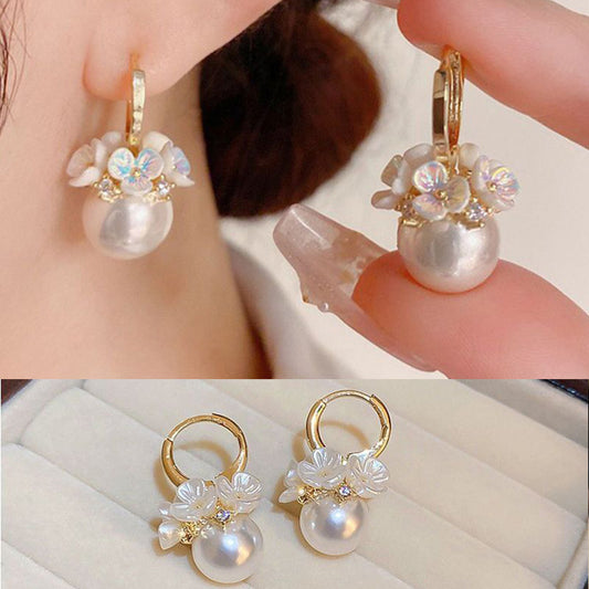 Women's Shell Flower Basket Pearl Fashion Little Clip Korean Style Niche Ear Buckle