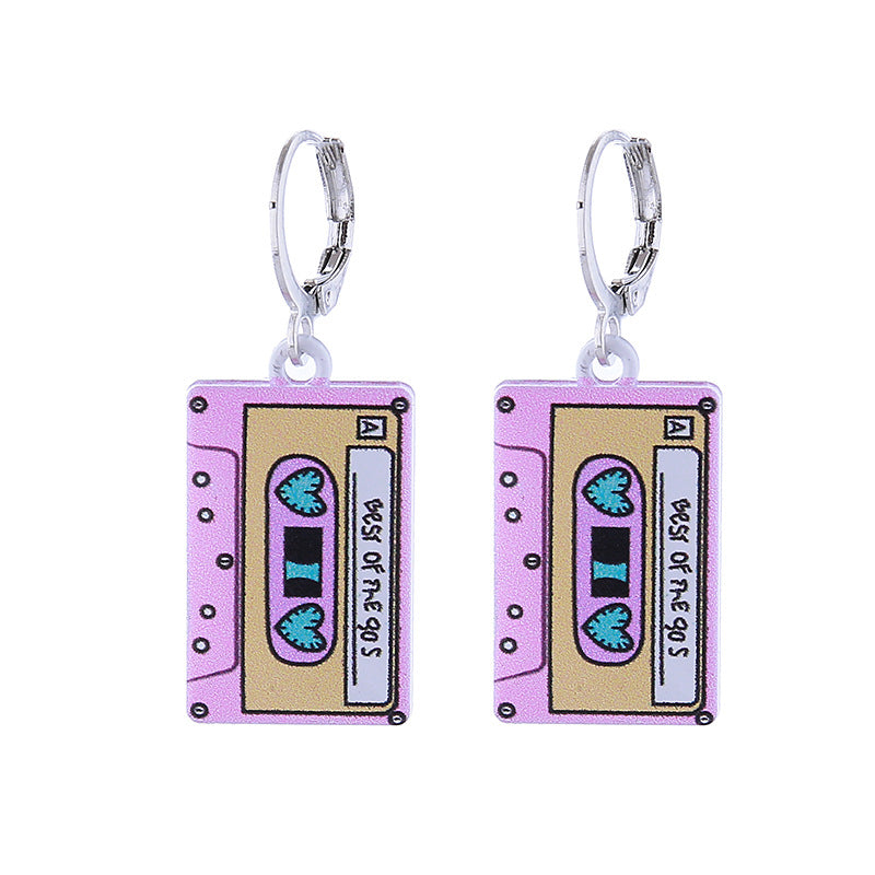 Retro Nostalgic Style Alloy Enamel Bicycle Bus Sewing Machine Tape Earrings