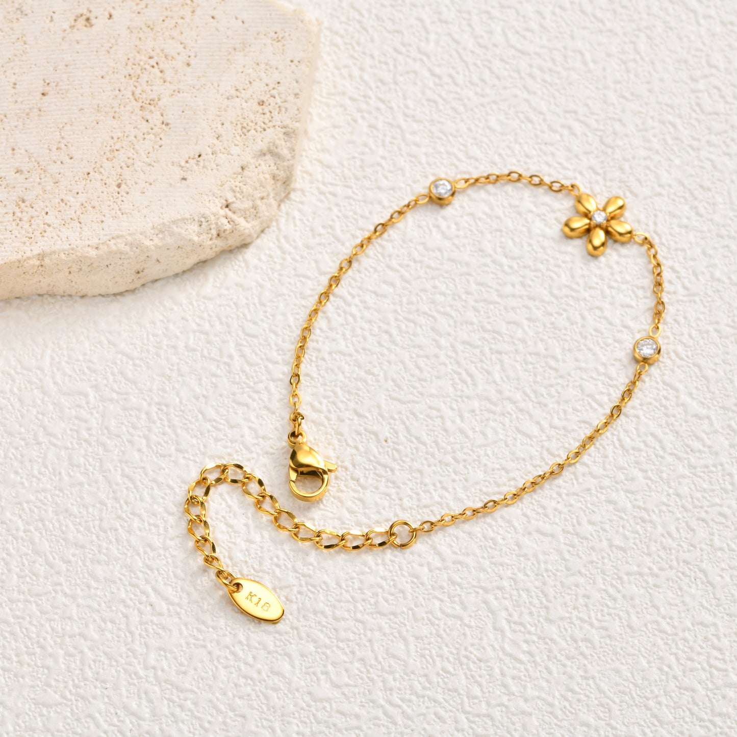 Women's Stainless Steel Zircon Flower Gold Simple Bracelet