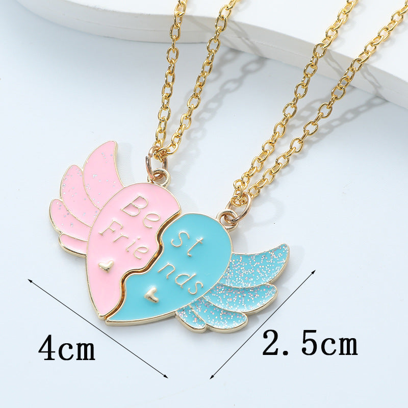 Slouchy Letter Good Friend Heart-shaped Wings Necklaces