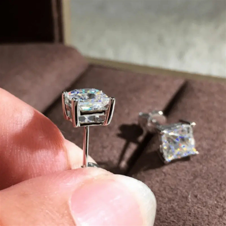 Korean Fashion Popular Square Crystal Zircon Stud Earrings