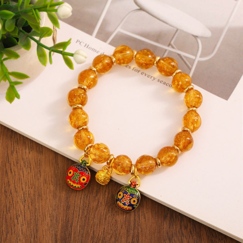 Gray Colored Glaze Gold Foil Swallowing Beast Ethnic Style Bracelets