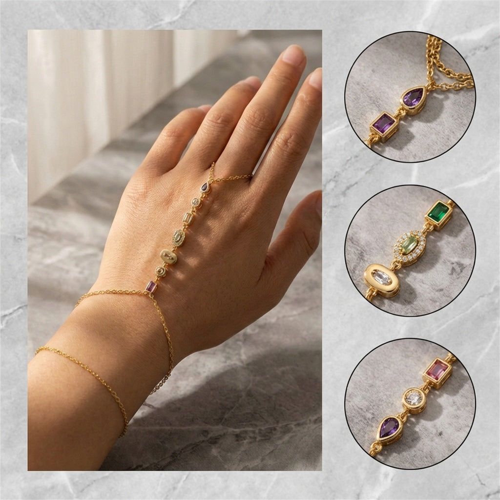 Rhinestone Geometric Finger Chain Female Fashion High Sense Bracelet