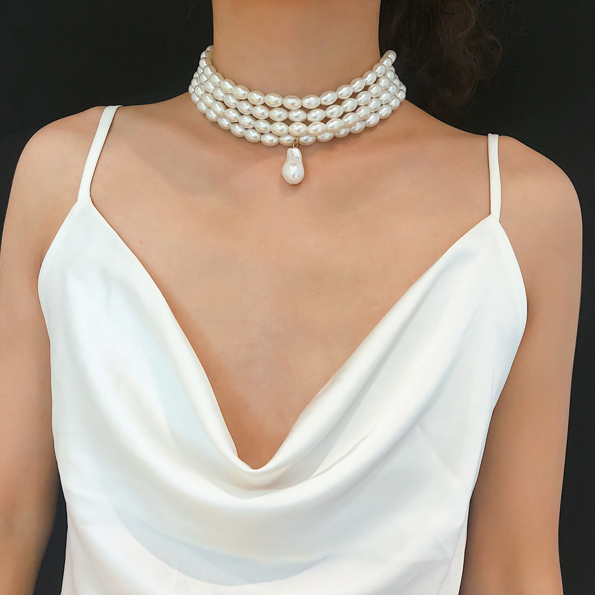 Women's Personalized Simple Round Geometric Beige Pearl Shaped Necklace