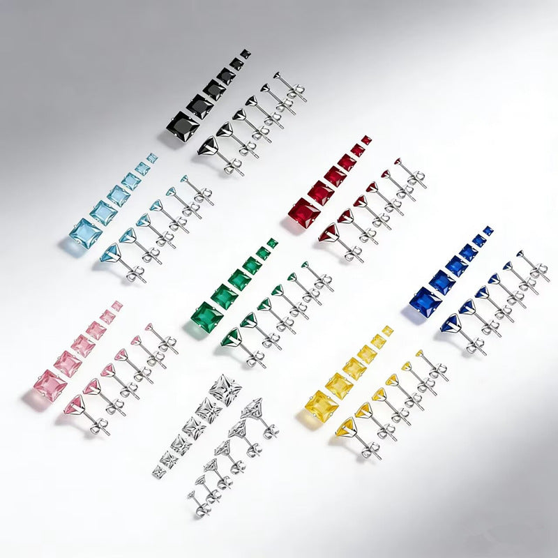 Niche Stainless Steel Square Zircon Color Zirconium Earrings