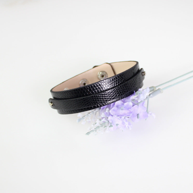 Wrist Strap Imitation Leather Personalized Letter Drop Oil Snap Bracelet