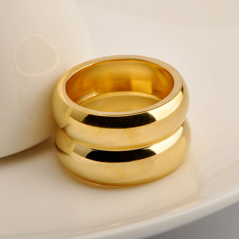 Wide-brimmed Textured Stainless Steel Simple Female Rings