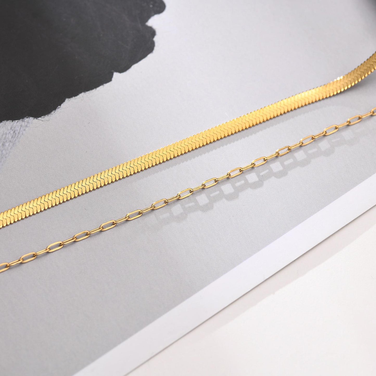 Plated Double Layer Snake Bones Chain Blade Lattice Twin Fashionable Necklace