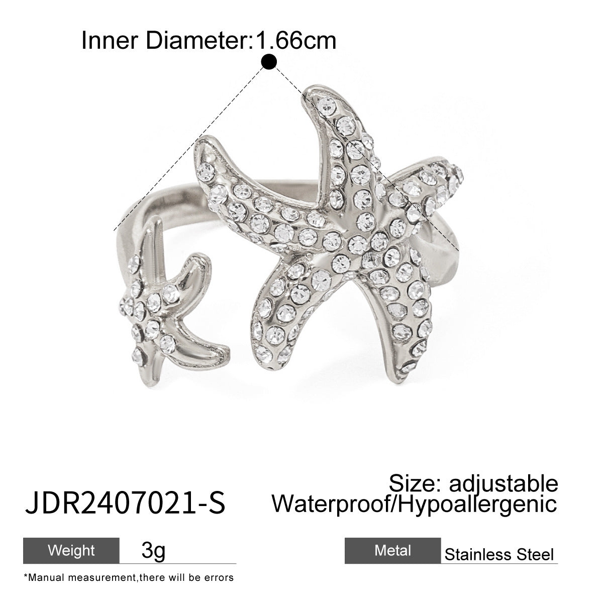 Ding Stainless Steel Full Diamond Open Advanced Rings