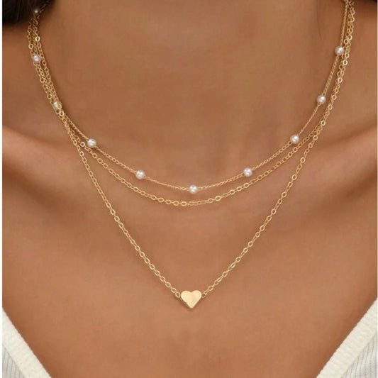 Luxury Fashion Pearl Heart Double Layered Necklaces