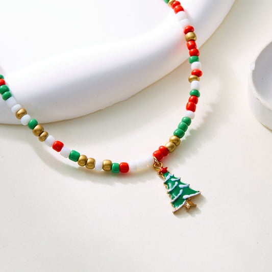 Christmas Colorful Bead Cute Cartoon Dripping Oil Necklaces