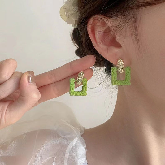 Summer Fresh Green Square Trendy Niche Temperament Stud Earrings