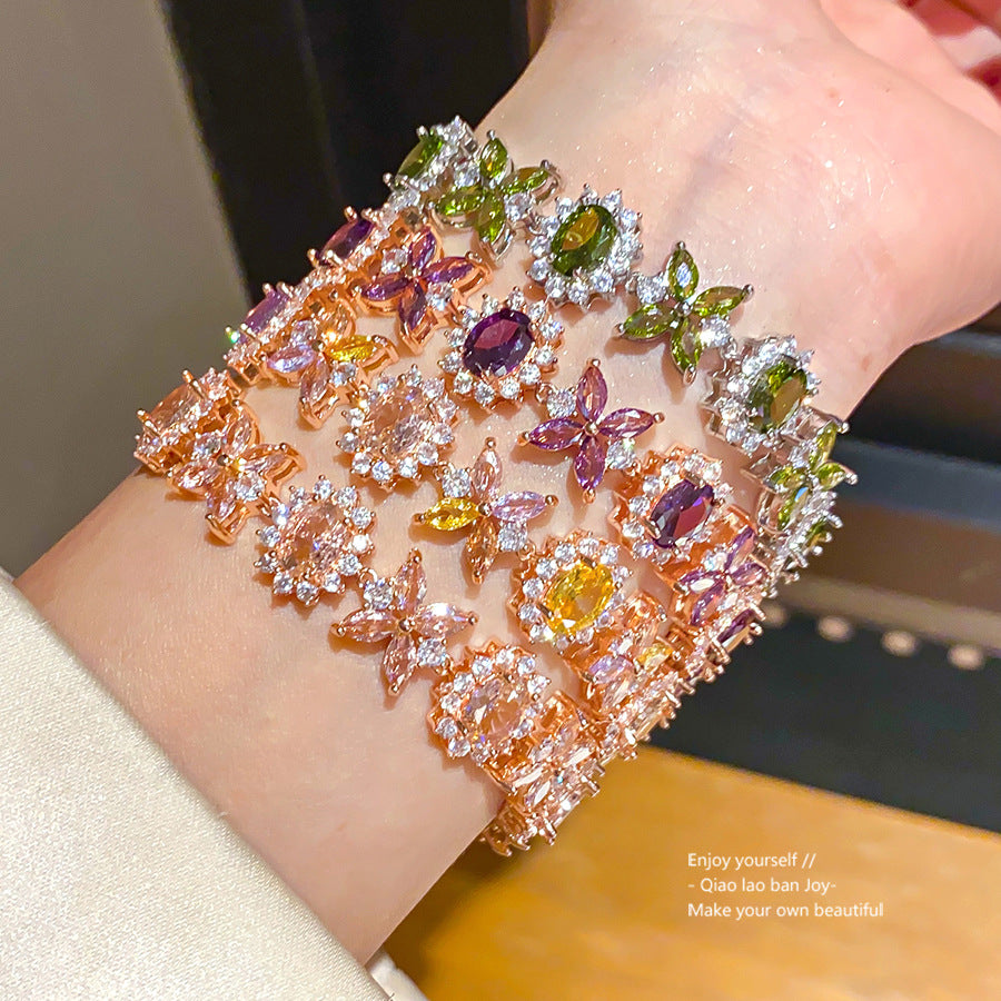 Women's Zircon Oval Flower Unique Design Simple Fashion Exquisite Light Luxury Bracelet