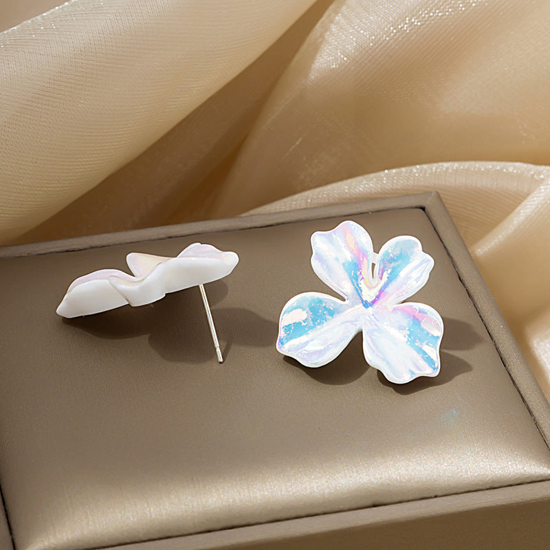 Sier Needle Fashion Simple Colorful Flower Trendy Stud Earrings