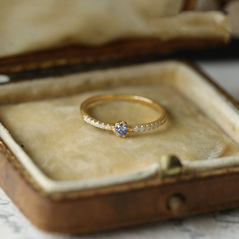 Phantom Blue Row Diamond Ladies Niche Design Fashion Ring