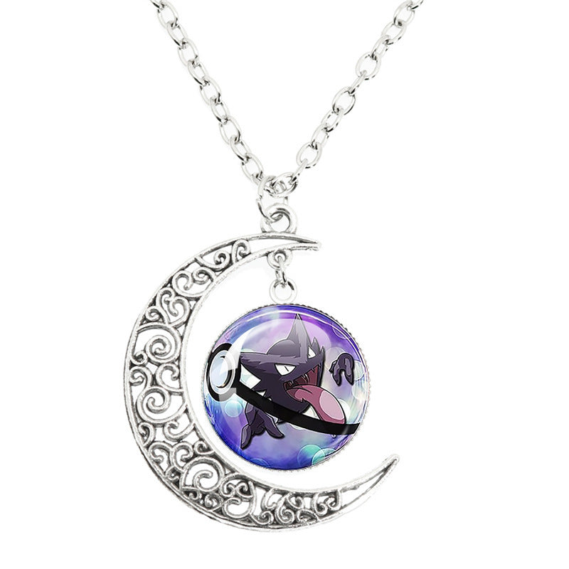 Anime Alloy Moon Time Gem Cabochon Necklaces