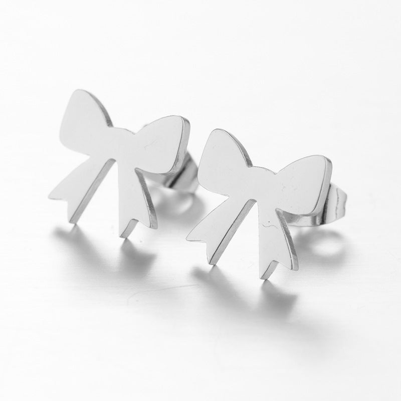 French Stainless Steel Simple Personality Bow Earrings