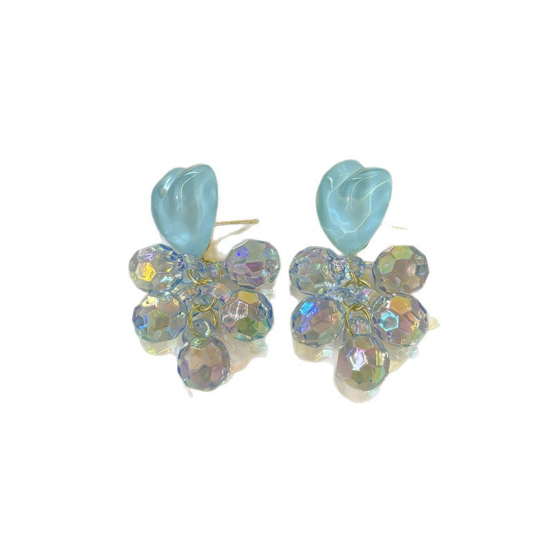 Women's Purple Heart Crystal Flowers Eardrops Beautiful Vacation Stud Earrings