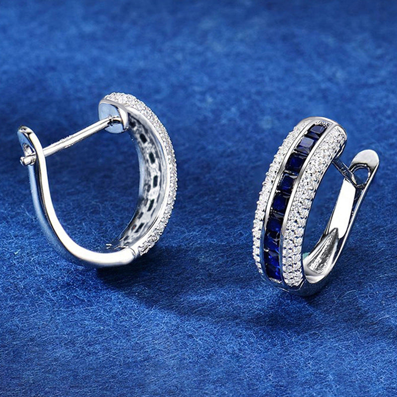 Refined Zircon Ear Design Sense Advanced Imitation Sapphire Classic Earrings