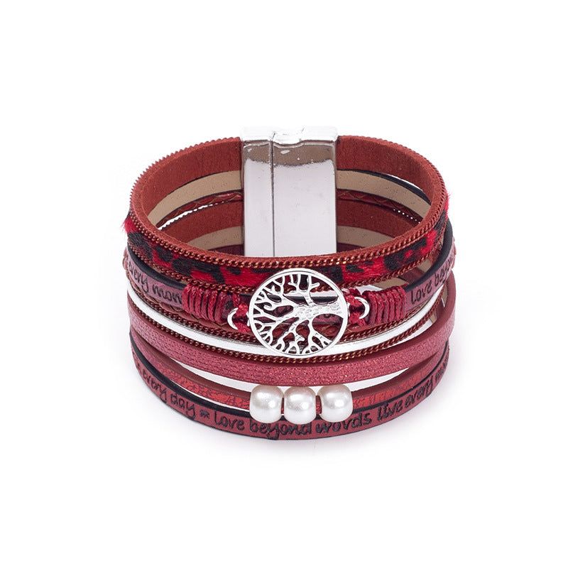 Hand-woven Leather Hollow Lucky Tree Charm Bracelets