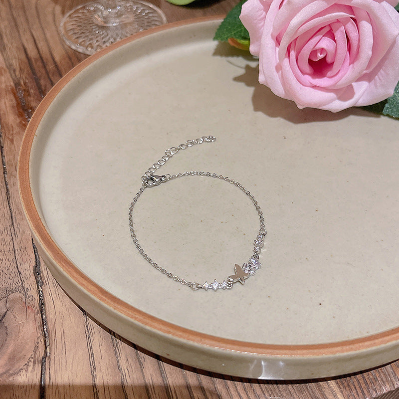 Zircon Titanium Steel Female Light Luxury Minority High-grade Pull Adjustable Bracelet