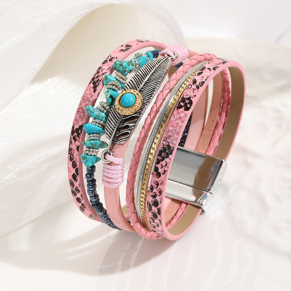 Bohemian Gravel Feather Leather Vintage Turquoise Bracelets