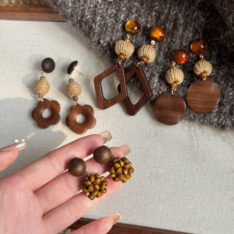 Wood In The Forest Retro Tassel Rings