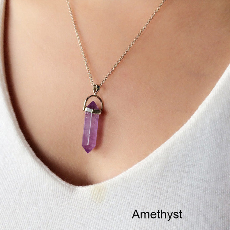 Agate Synthetic Crystal Ornament Hexagon Prism Soul Ferry Necklaces