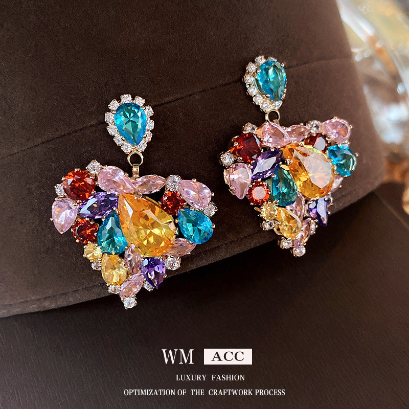Needle Heart-shaped Zircon Sweet Cool Personality Creative Design Sense Earrings
