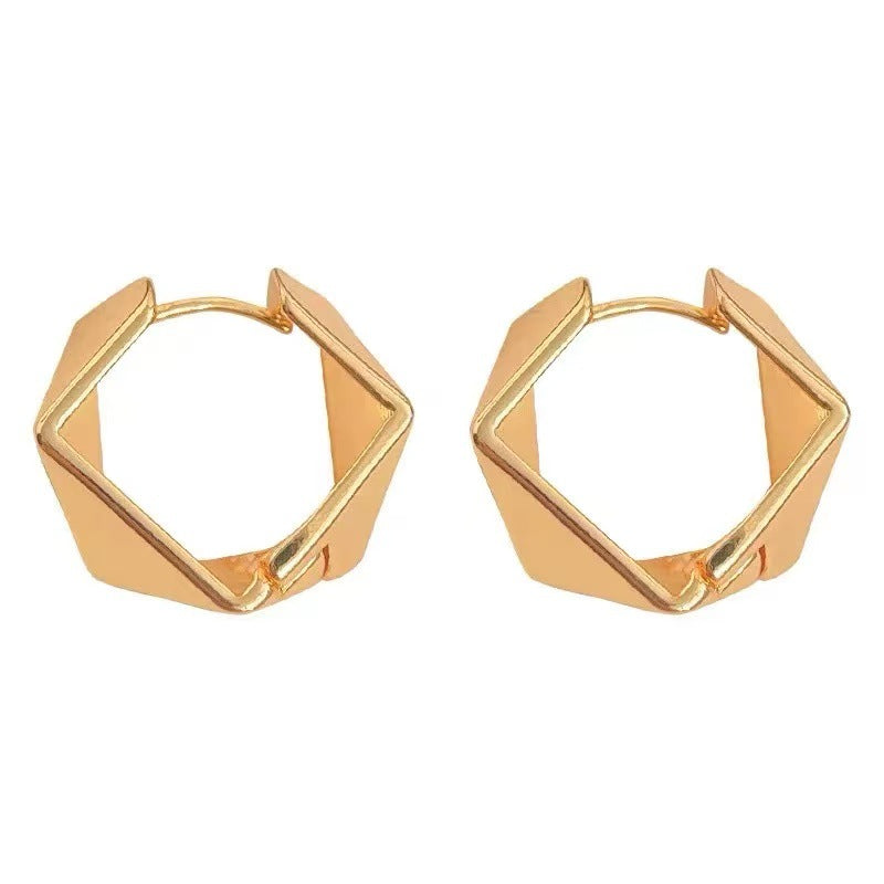 Metallic Female Coffee Gold Geometric Ear Live Broadcast Stud Earrings