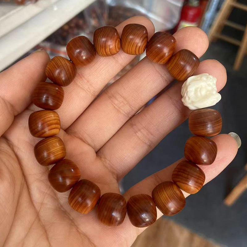 Black Oil High Density Wooden Prayer Beads Gentiana Pattern Bracelet