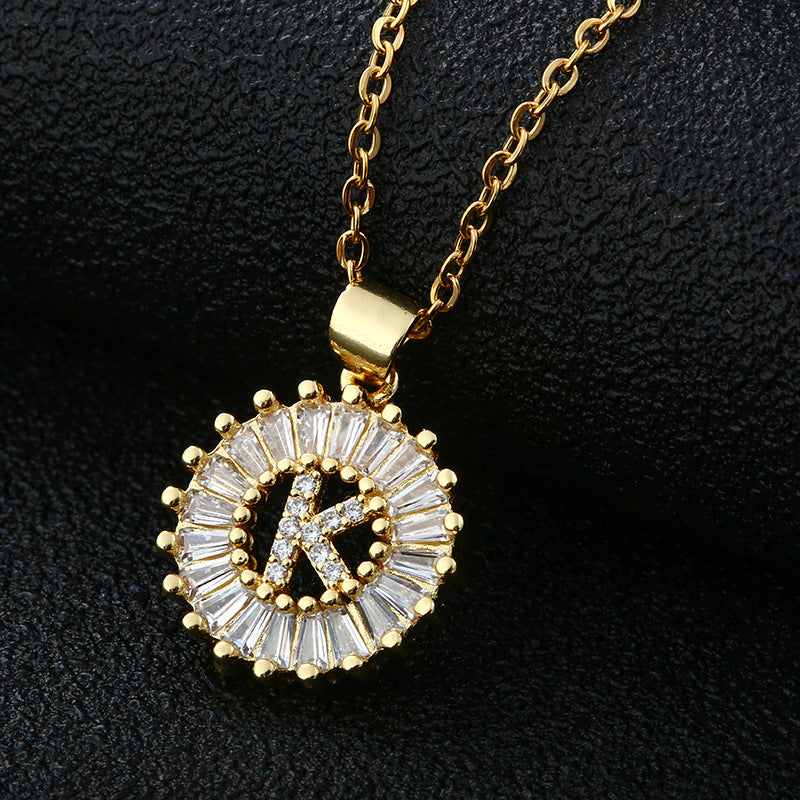 Xi Copper Inlaid Zircon Small Size Round Necklaces