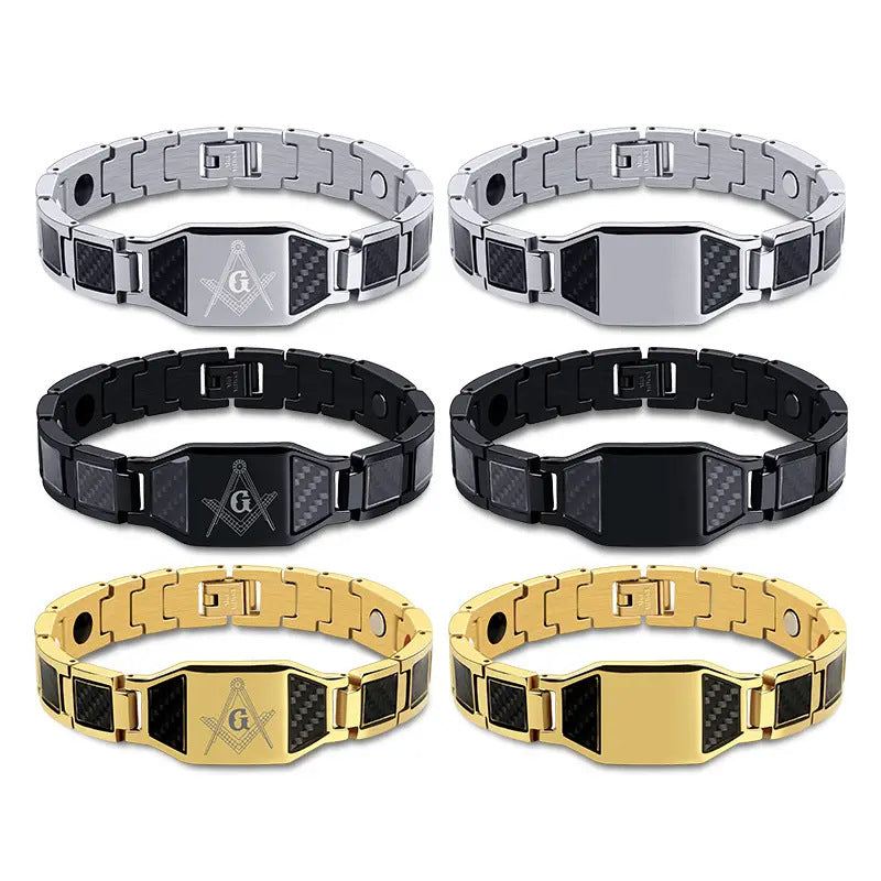 Men's Titanium Steel Gold-plated Carbon Fiber Magnet Bracelets