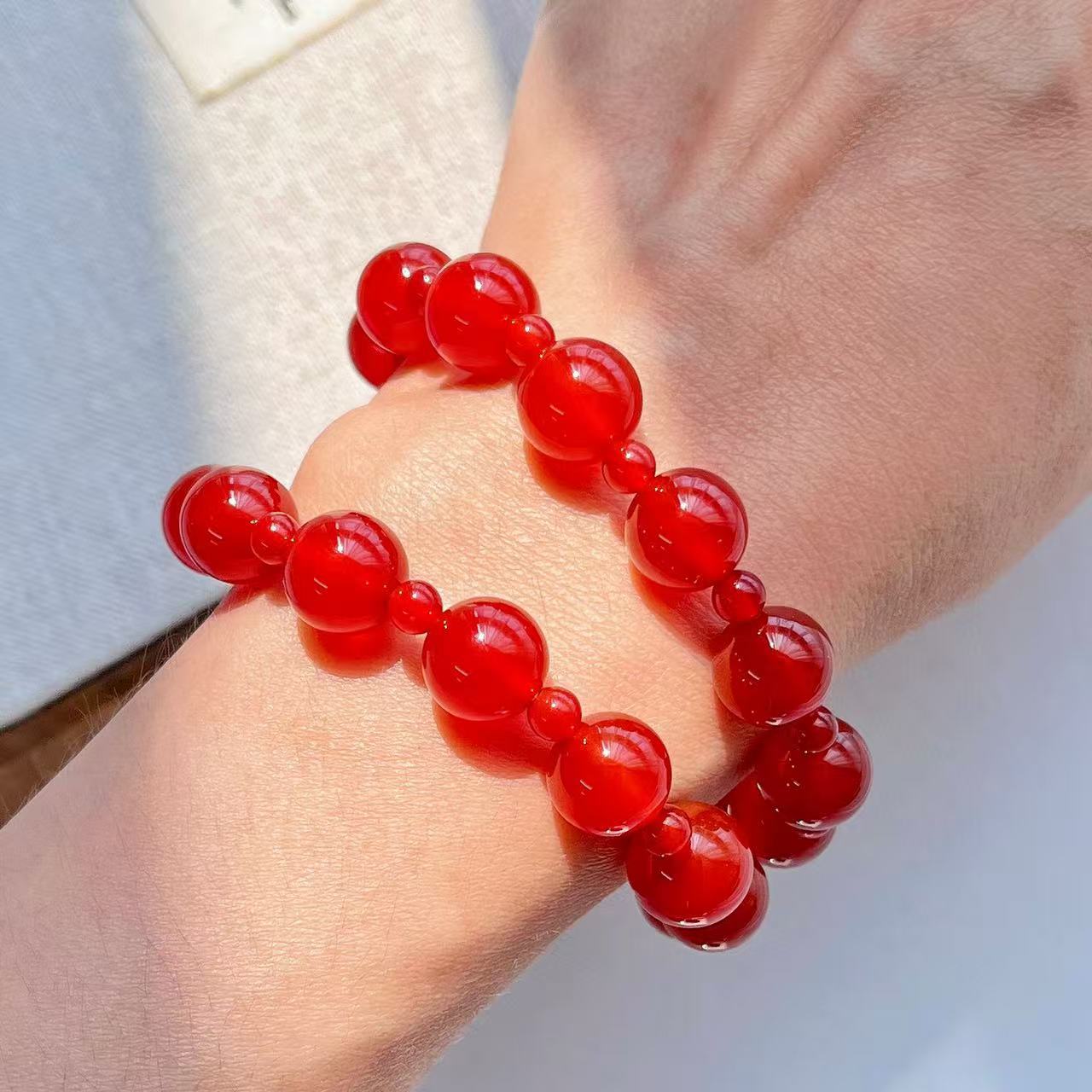 Red High Quality Natural Carnelian Agate Double Circle Bracelets