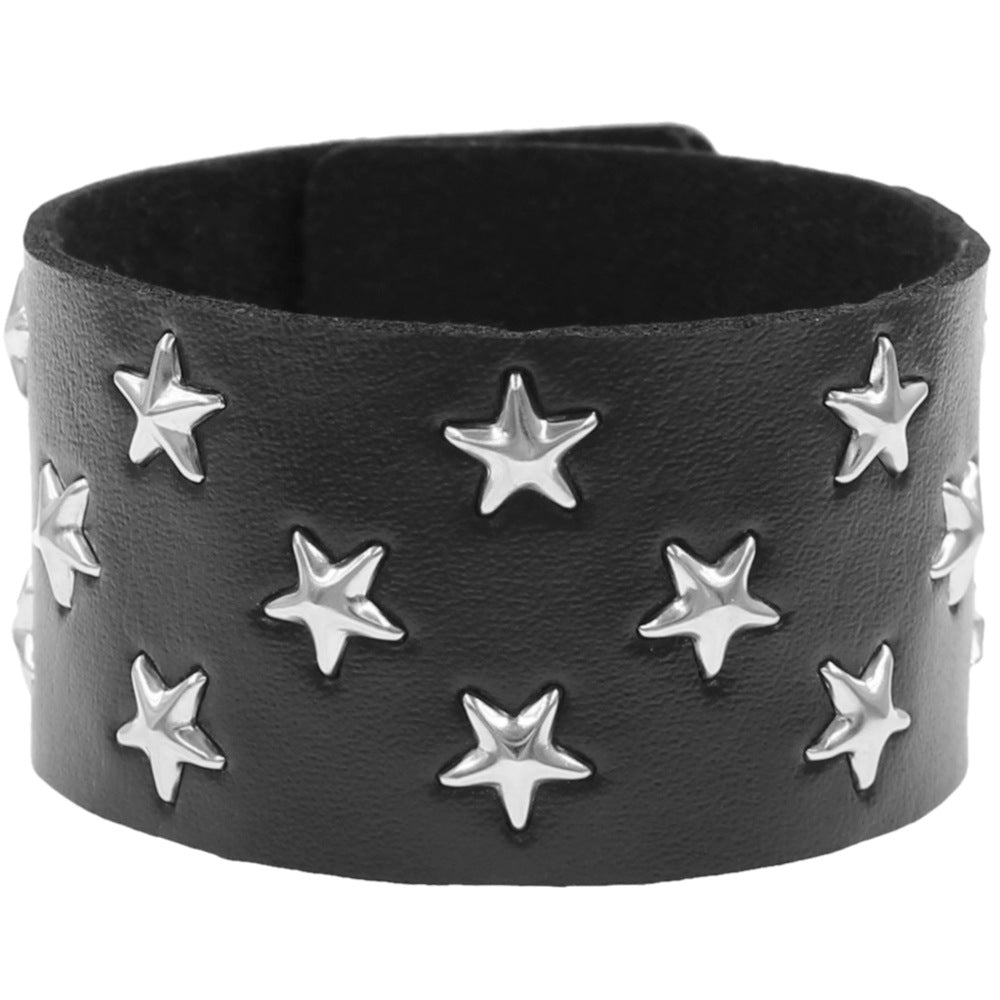 Gothic Leather Personality Rock Five-pointed Star Bracelets