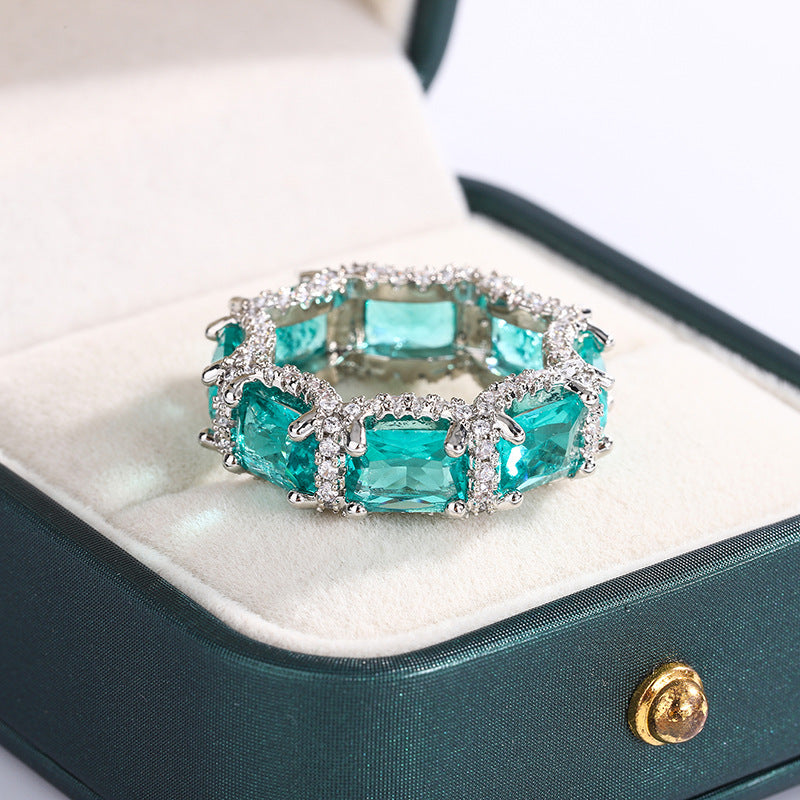 Simulation Gem Female Jewelry Inlaid Aquamarine Rings