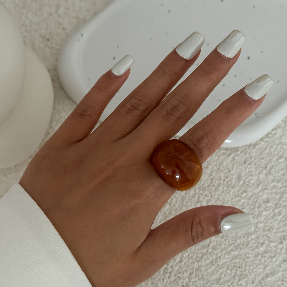 Transparent Color Resin Niche Retro Twin Rings