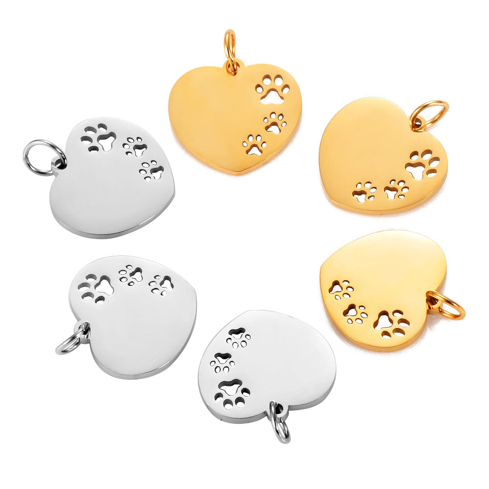 Steel Hollowed Heart Shape Dog's Paw Fully Pendants