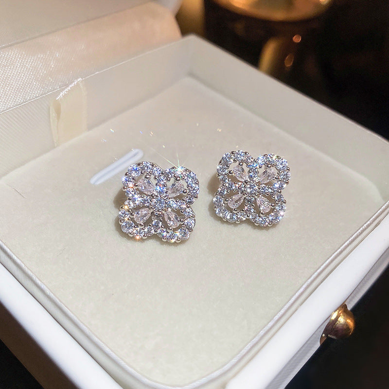 Korean Style White Zircon High-grade Simple Personalized Design Sense Earrings