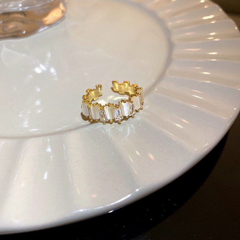 Real Gold Electroplated Zircon Buckle Light Luxury High Sense Index Ring