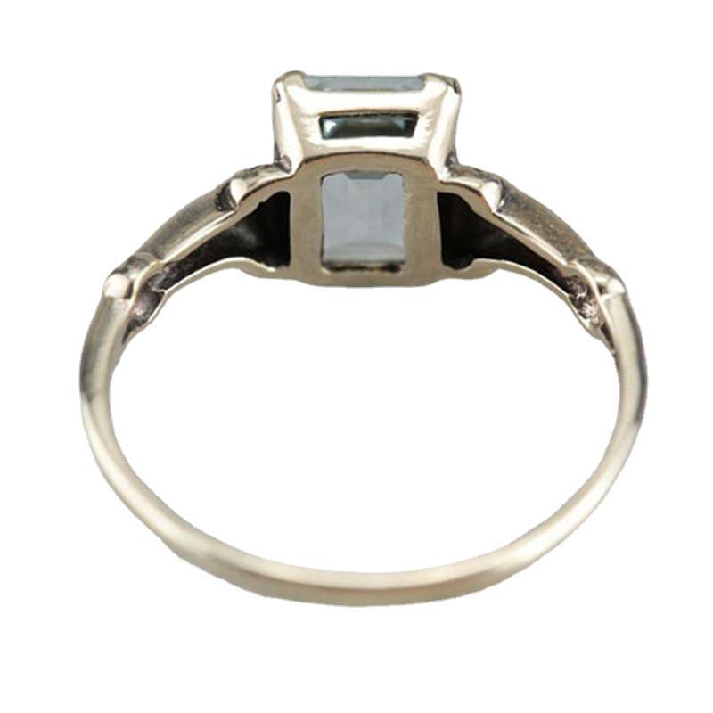 Classic Square Navy Blue Topaz Female Ancient Sier-plated Rings