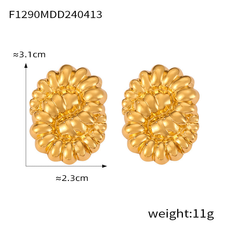 Texture Flower Design Sense Titanium Steel Gold Plated Casual Earrings