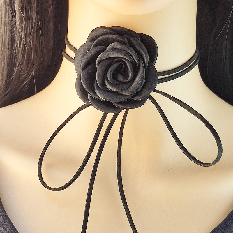 French Flower Tassel Tie Neck Camellia Necklaces